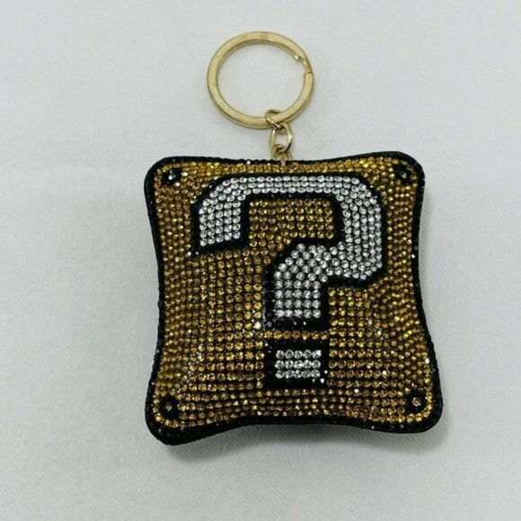 Nintendo Mario Keychain Keyring Question Block Iconic Mascot Blink Gold Gamer - Picture 1 of 12